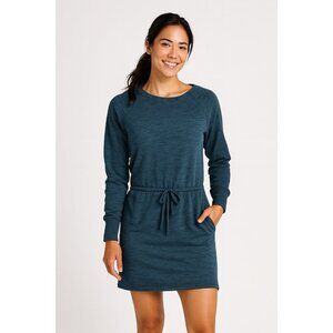 PRANA sunrise slub knit dress long sleeve drawstring waist pockets green S